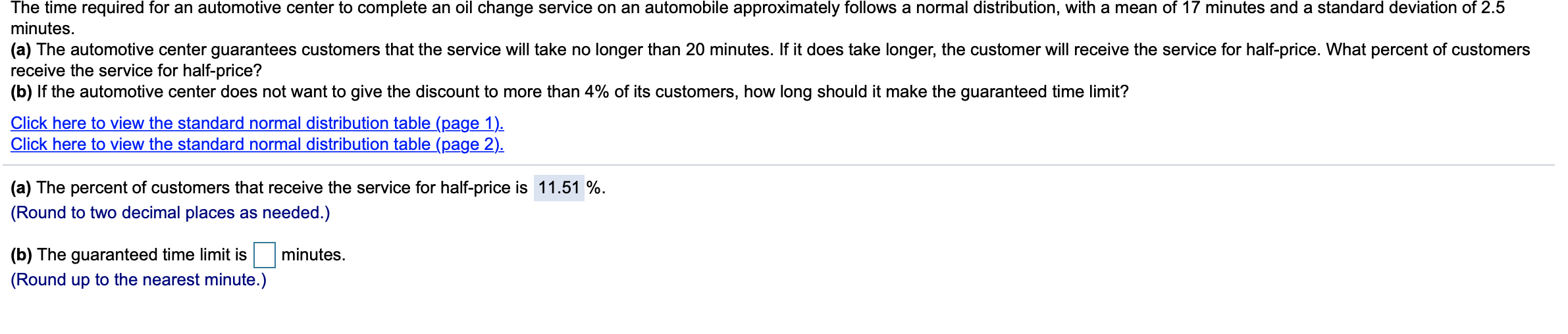 Solved The time required for an automotive center to | Chegg.com