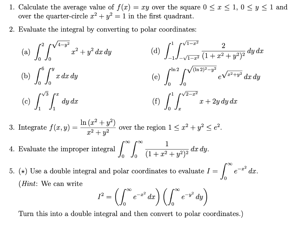 Solved 1. Calculate the average value of f(x) = xy over the | Chegg.com