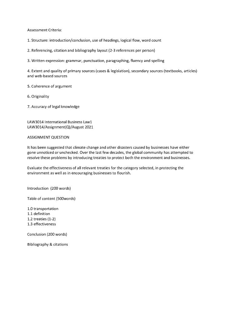 Assessment Criteria 1 Structure Chegg Com