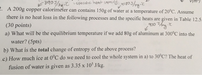 Solved Vim A 200g copper calorimeter can contains 150g of | Chegg.com ...