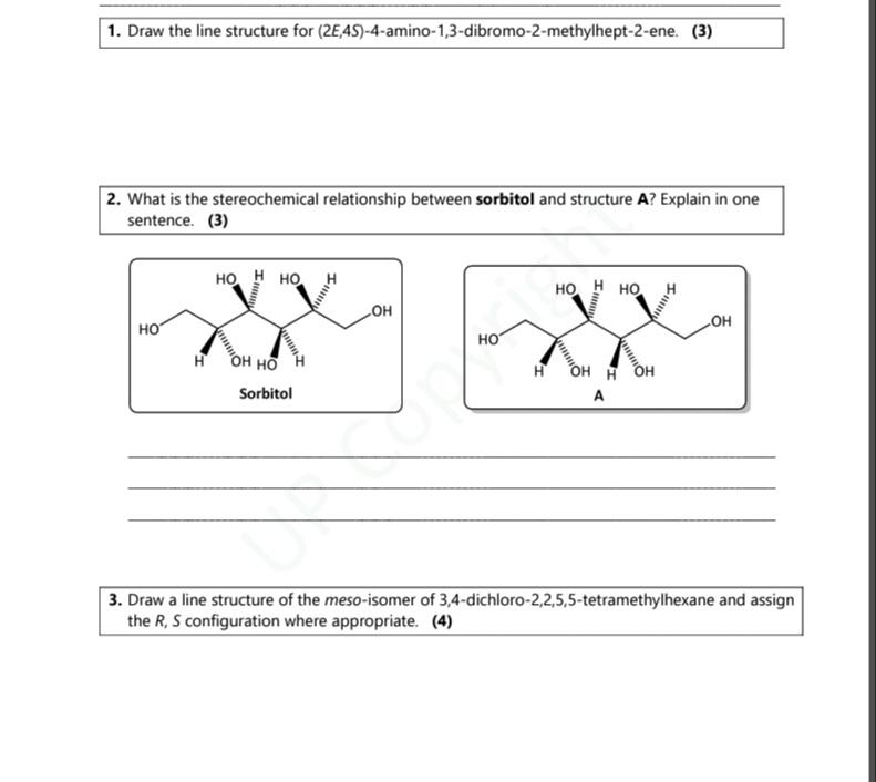 Solved 1 Draw The Line Structure For Chegg Com