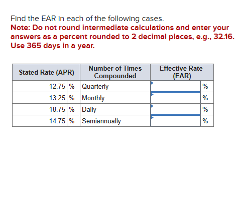 Solved Find the EAR in each of the following cases. Note: Do | Chegg.com