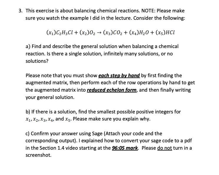 Solved 3. This exercise is about balancing chemical | Chegg.com