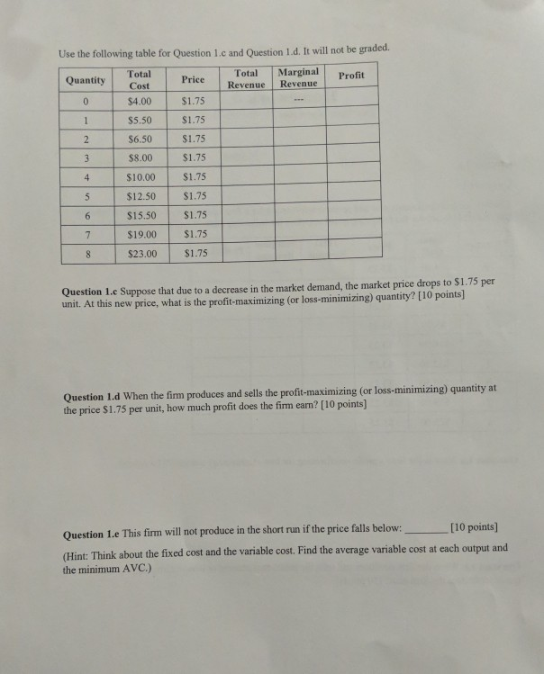 Solved Use the following table for Question 1.c and Question | Chegg.com