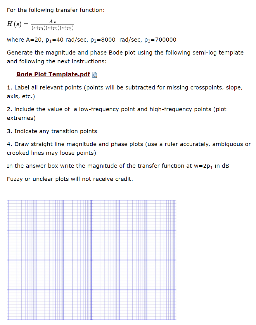 Solved For The Following Transfer Function H S As Chegg Com