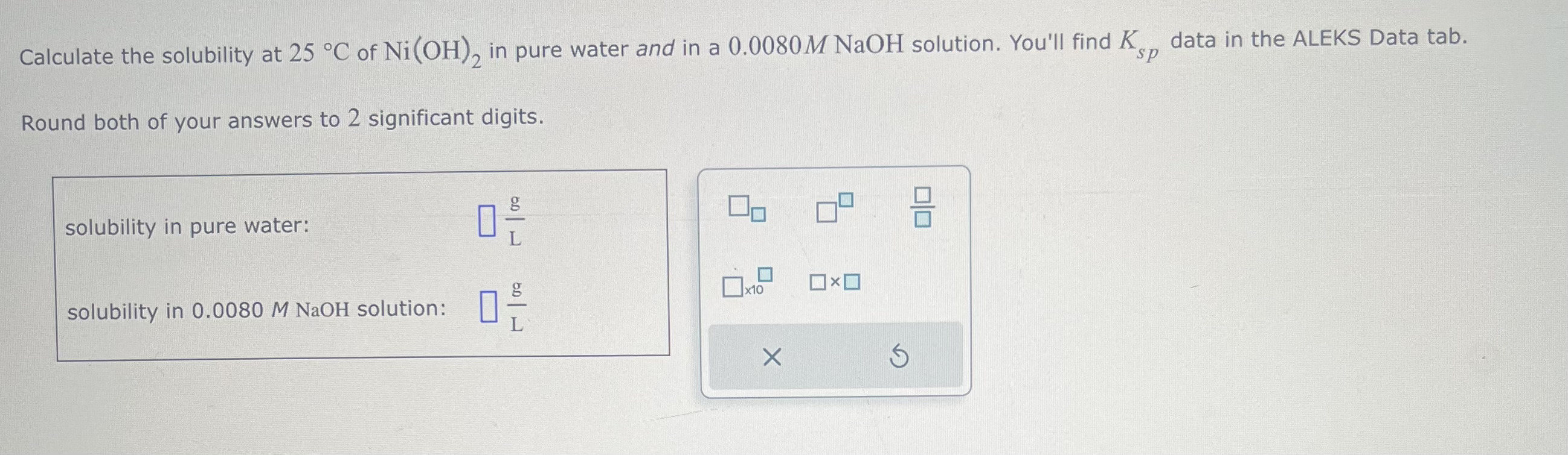 Solved Calculate the solubility at 25∘C of Ni(OH)2 in pure | Chegg.com