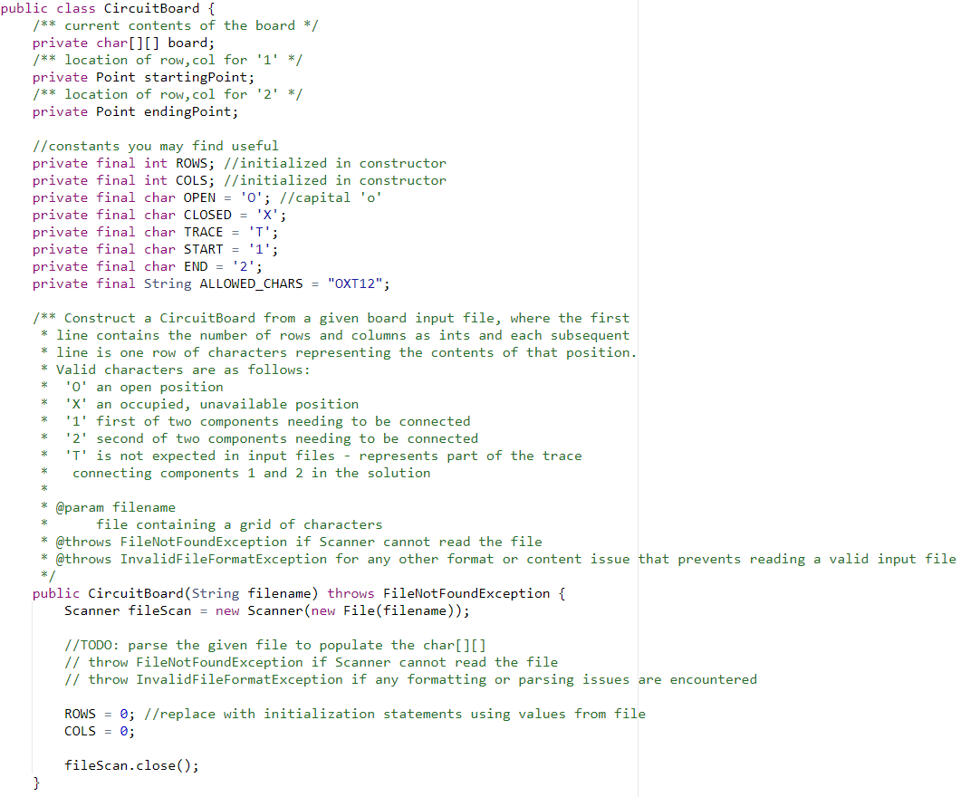 Solved 1. Complete the CircuitBoard constructor. • The | Chegg.com