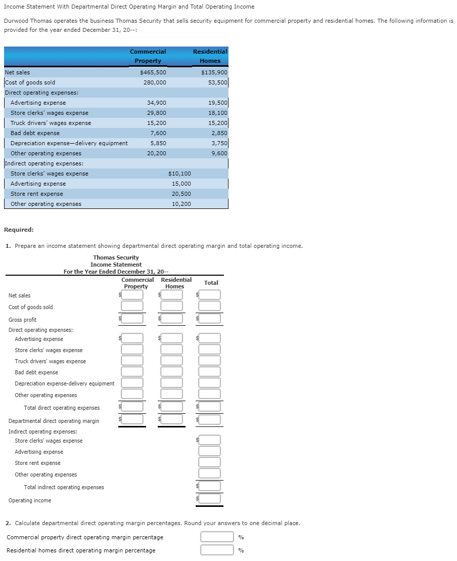 Solved Income Statement With Departmental Direct Operating 9735