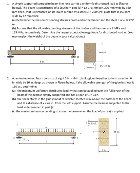 Solved 1. A simply supported composite beam 5 m long carries | Chegg.com