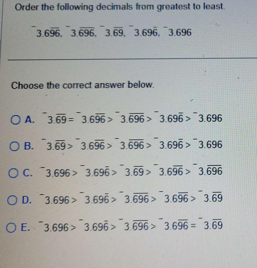 Solved Order the following decimals from greatest to least. | Chegg.com