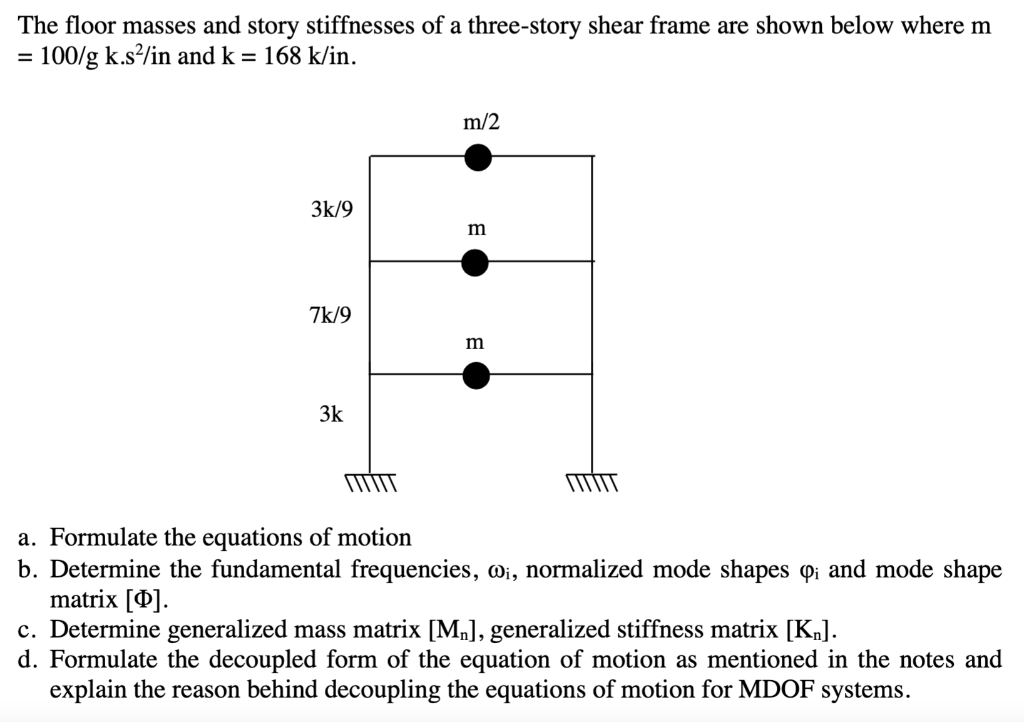 Solved The floor masses and story stiffnesses of a