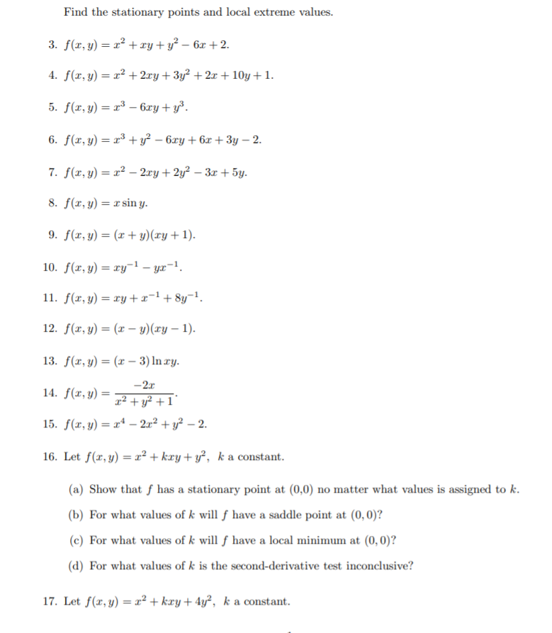 Find The Stationary Points And Local Extreme Values Chegg Com