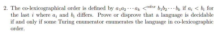 Solved 2. The co-lexicographical order is defined by aja2 | Chegg.com