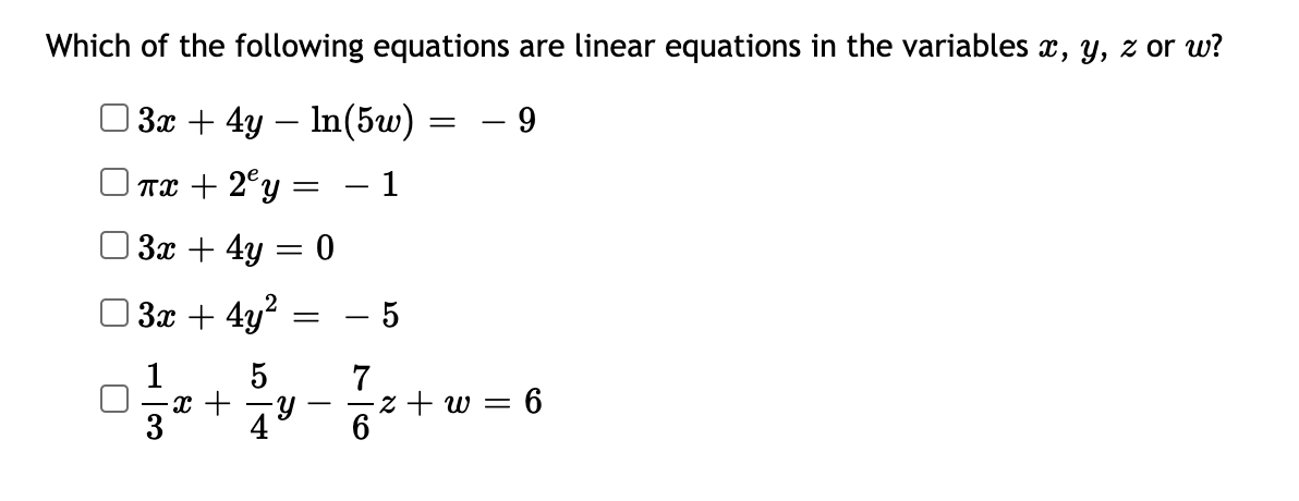 Solved Which of the following equations are linear equations | Chegg.com