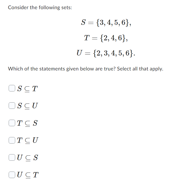 Solved Consider The Following Sets: | Chegg.com