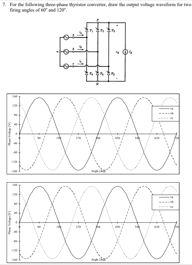 Solved 7. For the following three-phase thyristor converter, | Chegg.com