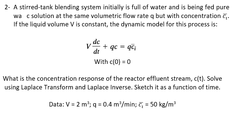 Solved 2- A stirred-tank blending system initially is full | Chegg.com