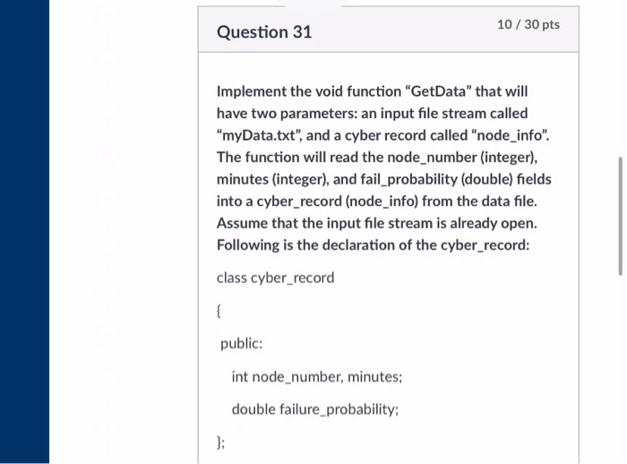 Solved 10 20 pts Question 30 Write the prototype for a | Chegg.com