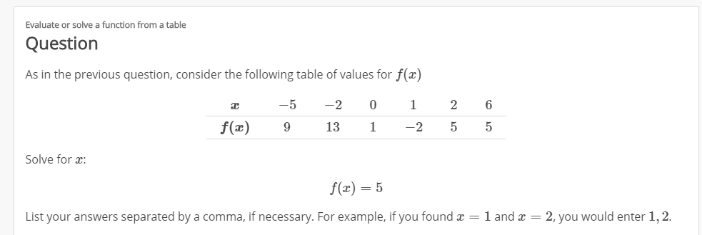 Solved Evaluate or solve a function from a table Question As | Chegg.com