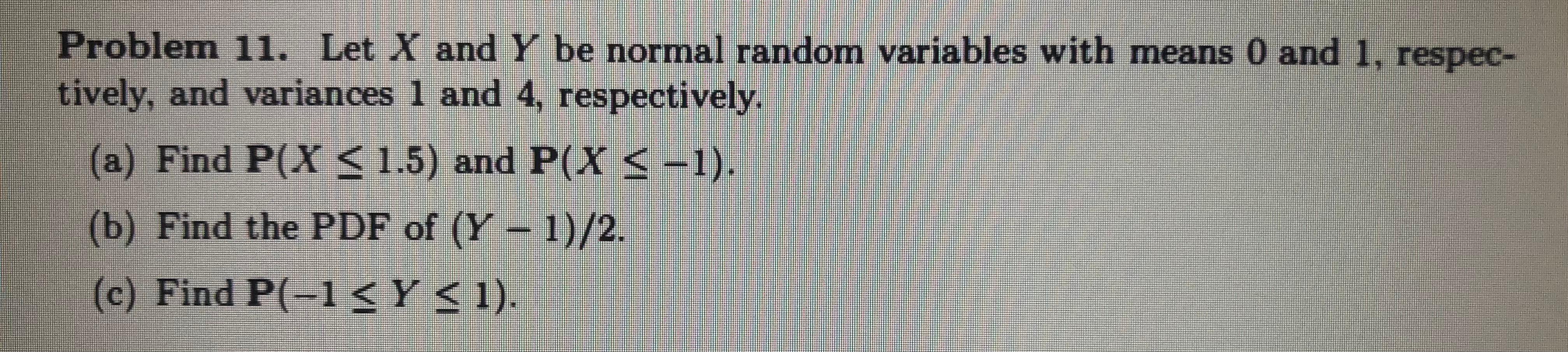 Solved Problem 11. Let X and Y be normal random variables | Chegg.com