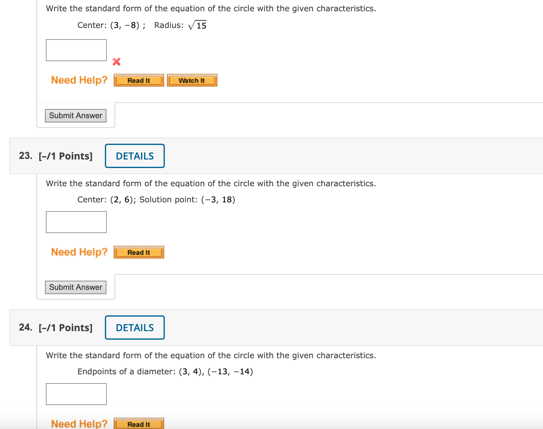 Solved Write the standard form of the equation of the circle | Chegg.com