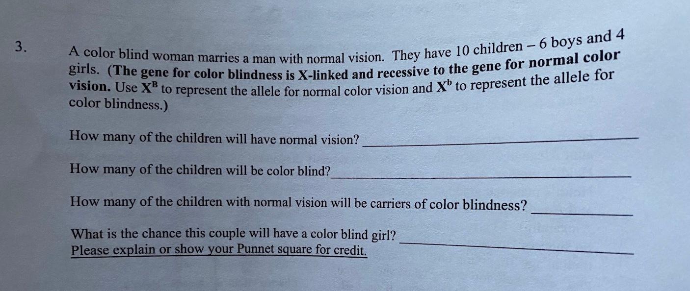 Solved A color blind woman marries a man with normal vision. | Chegg.com