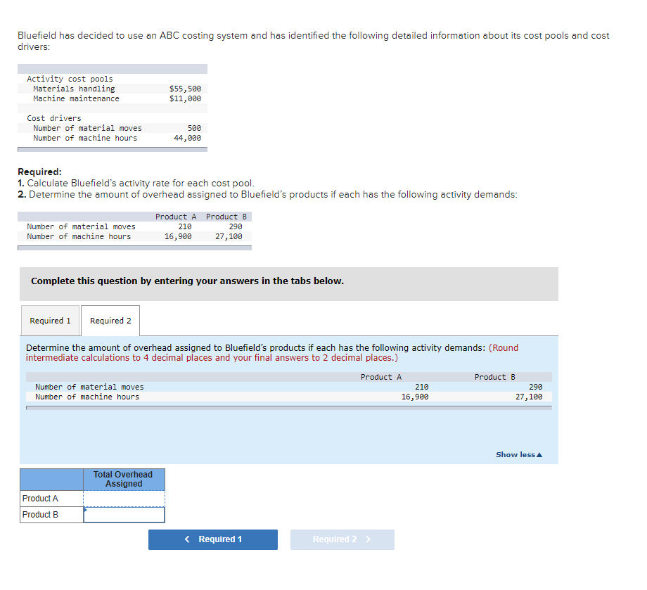 Solved Bluefield has decided to use an ABC costing system