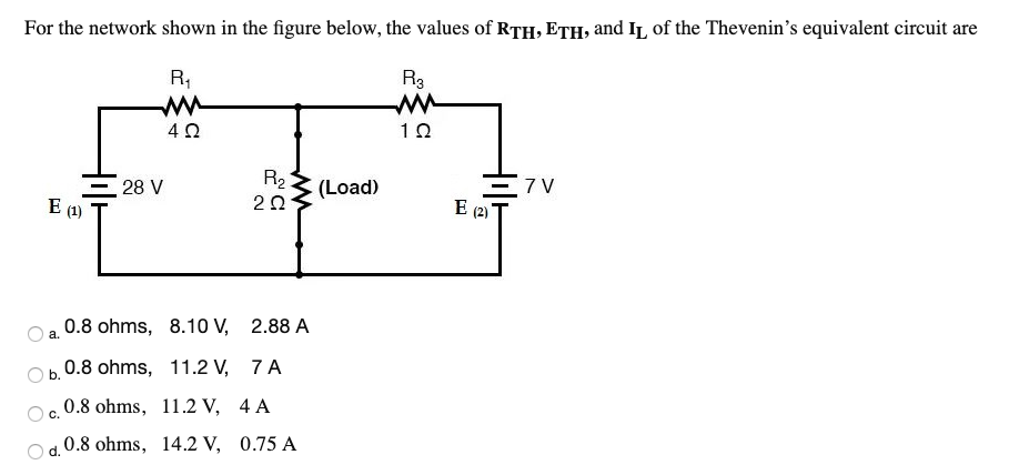 Solved For the network shown in the figure below, the values | Chegg.com