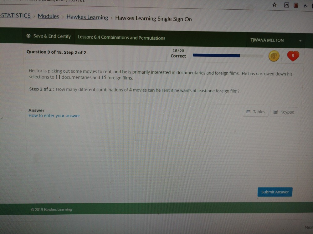Solved STATISTICS Modules Hawkes Learning > Hawkes Learni...
