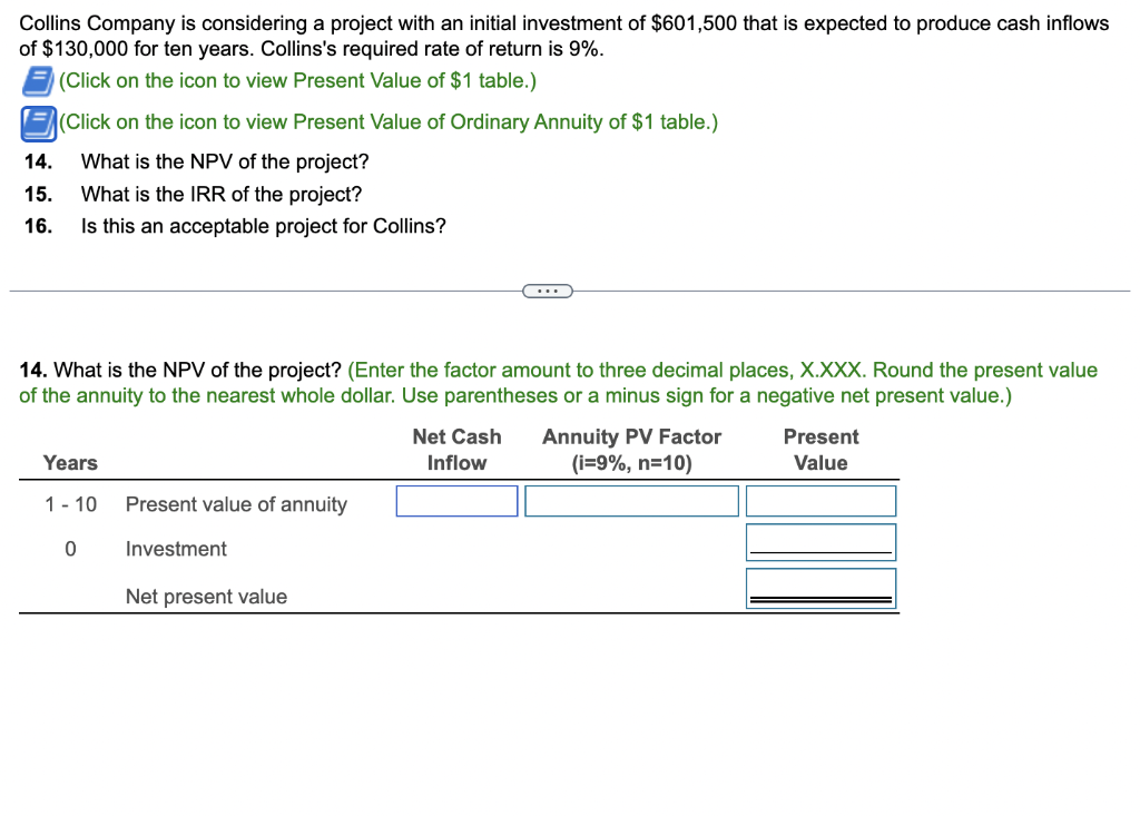 Solved Collins Company is considering a project with an | Chegg.com