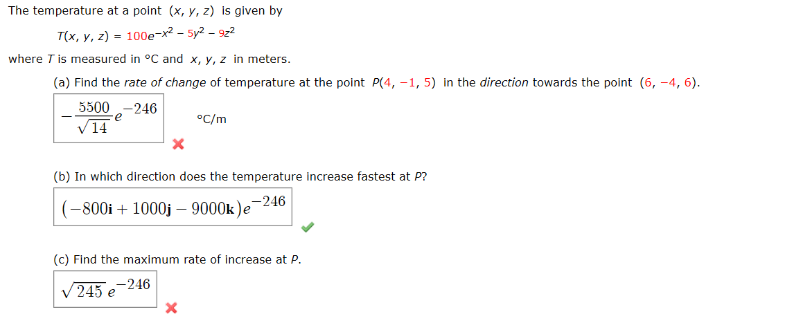 Solved The temperature at a point (x, y, z) is given by T(x, | Chegg.com