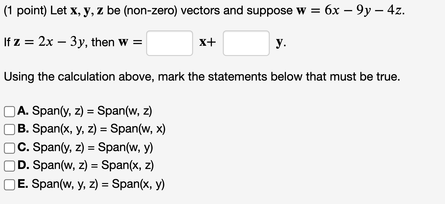 Solved 1 Point Let X Y Z Be Non Zero Vectors And 8320