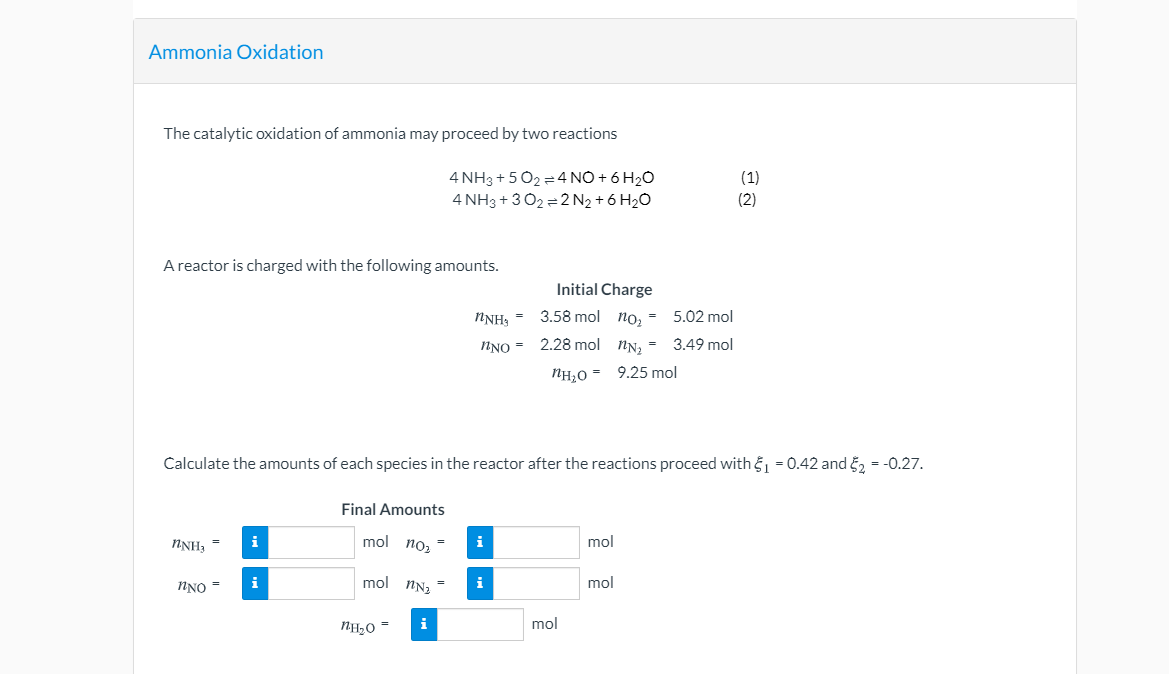 Solved Ammonia Oxidation The catalytic oxidation of ammonia | Chegg.com