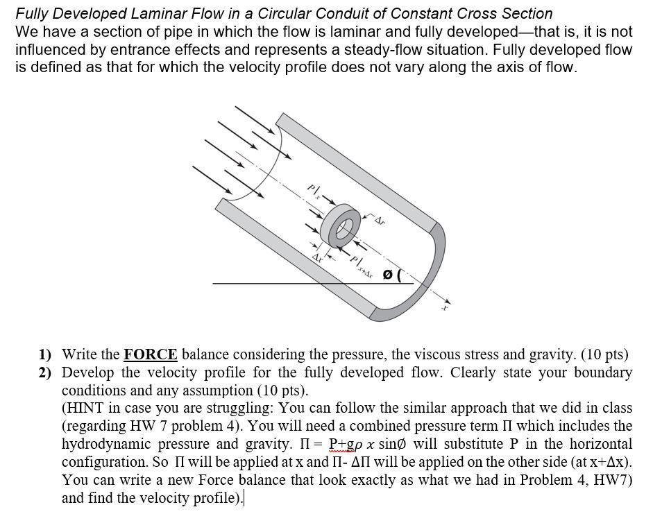 Solved Fully Developed Laminar Flow in a Circular Conduit of | Chegg.com