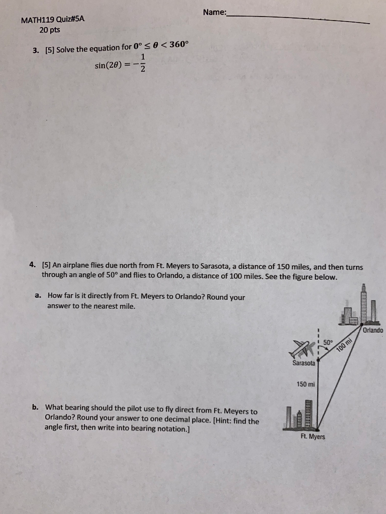 Solved Name: MATH119 Quiz#5A 20 pts 3. [5] Solve the | Chegg.com