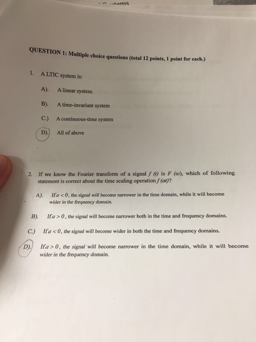 Solved QUESTION 1: Multiple choice questions (total 12 | Chegg.com