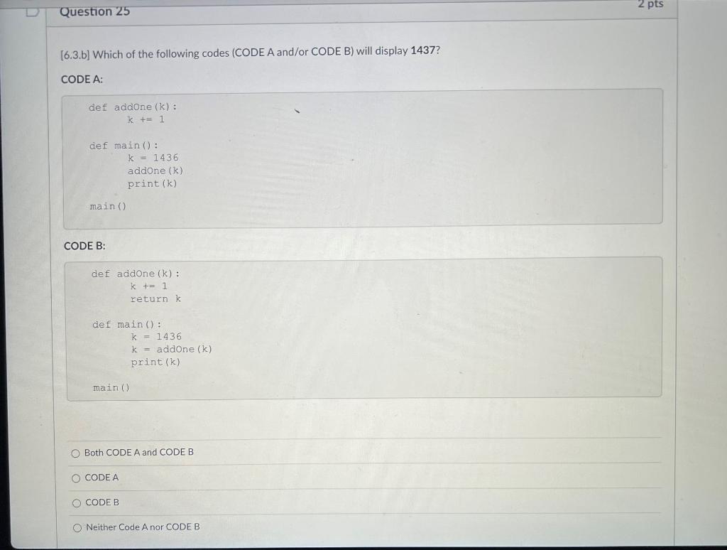 Solved 2 pts Question 25 [6.3.b) Which of the following | Chegg.com