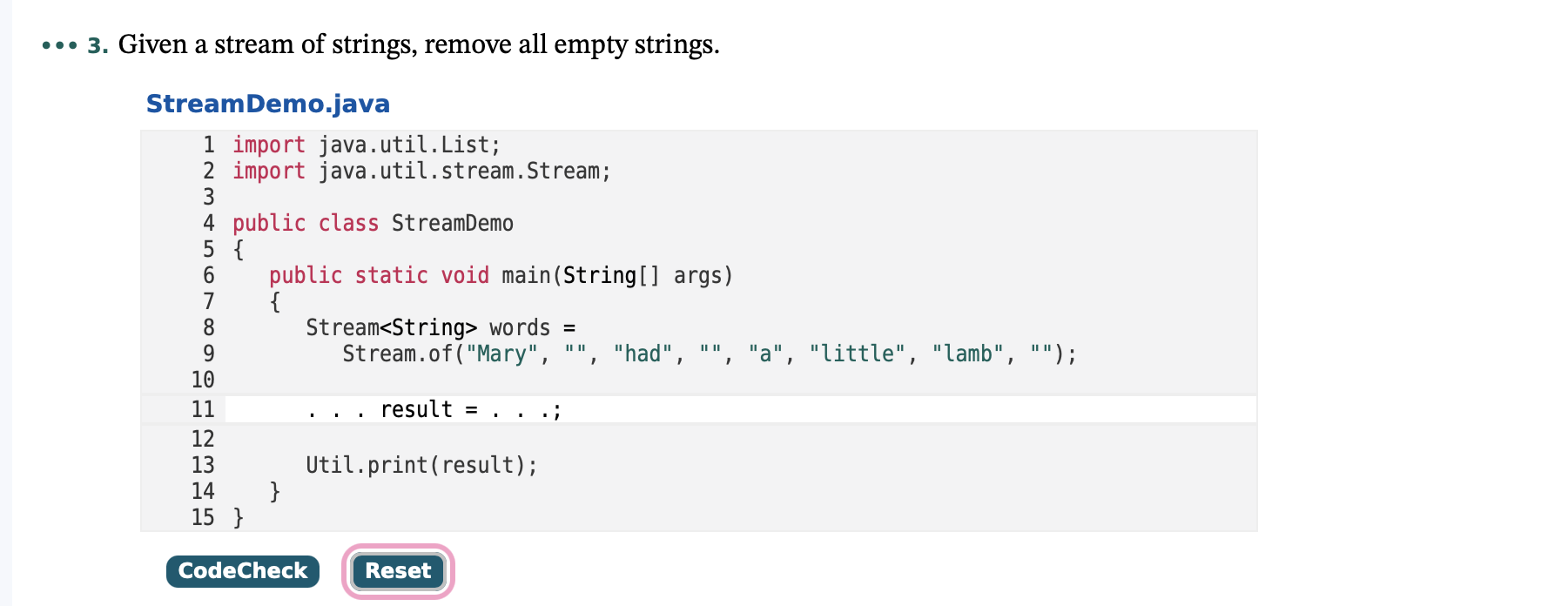 Solved ... 3. Given a stream of strings, remove all empty | Chegg.com