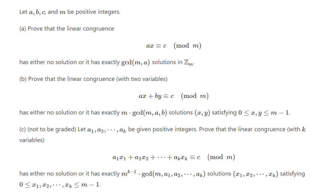 Solved Let A, B, C, And M Be Positive Integers. (a) Prove | Chegg.com