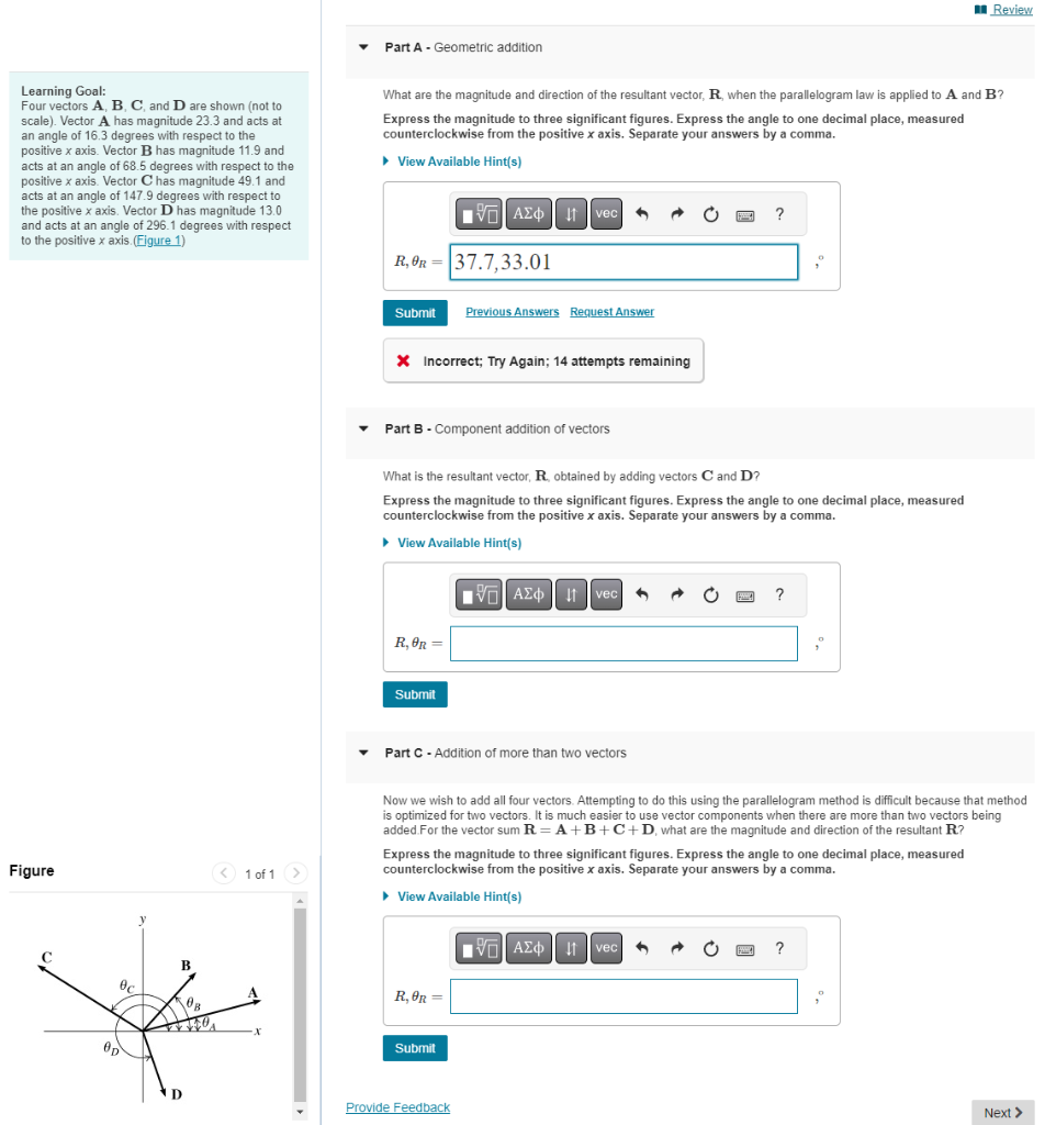 Solved Learning Goal: Four Vectors A,B,C, And D Are Shown | Chegg.com