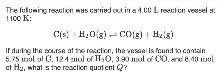Solved The following reaction was carried out in a 4.00 L | Chegg.com