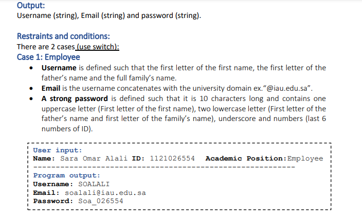 Solved Username (string), Email (string) and password | Chegg.com