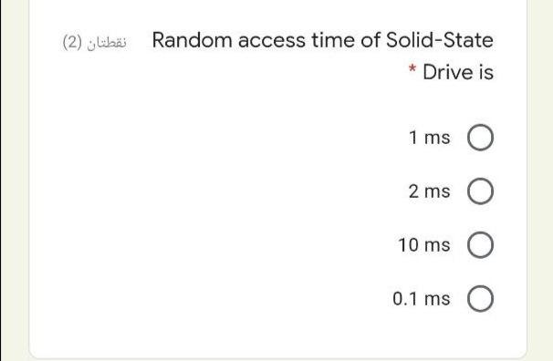 Solved نقطتان (2) Random access time of Solid-State * Drive | Chegg.com