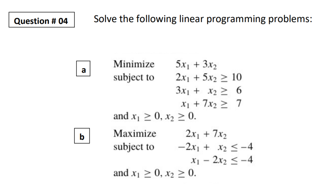 Solved Question # 04 Solve the following linear programming | Chegg.com