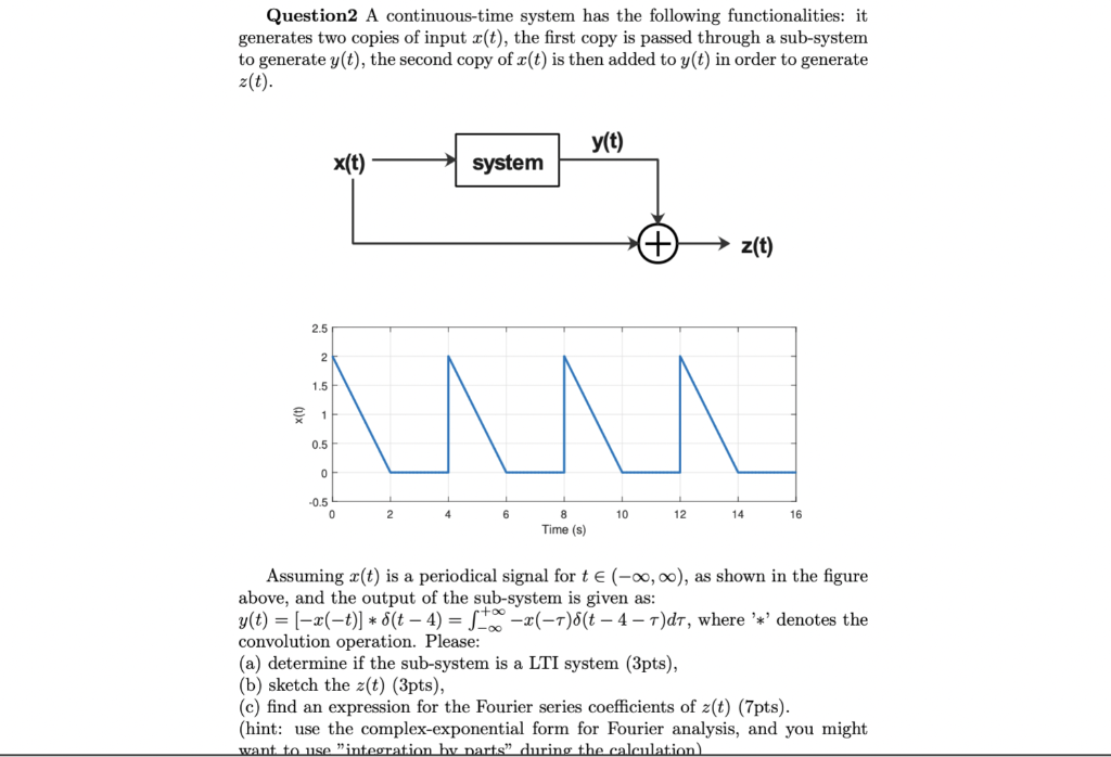 Solved Question2 A continuous-time system has the following | Chegg.com