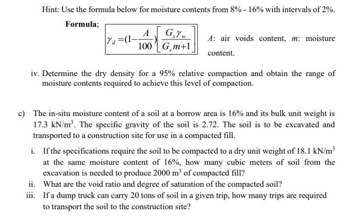 Solved Hint: Use the formula below for moisture contents | Chegg.com