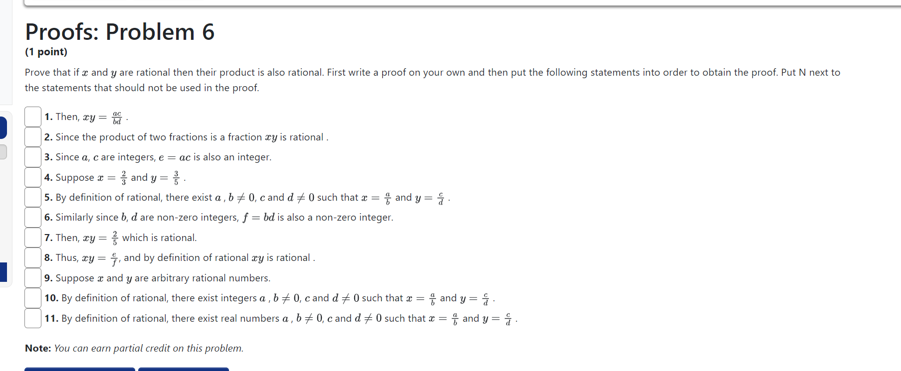 Solved Proofs: Problem 6(1 ﻿point)the statements that should | Chegg.com