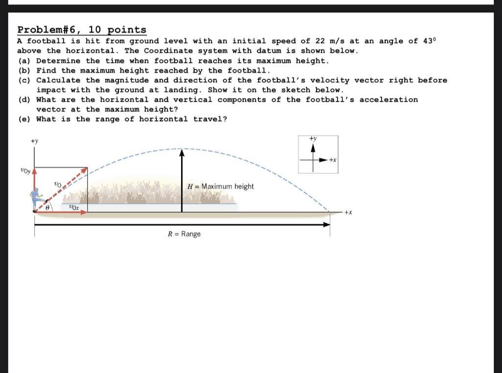 Solved Problem#6, 10 points A football is hit from ground | Chegg.com