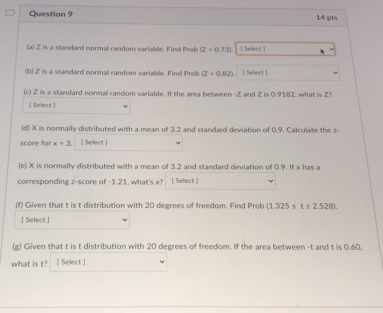 Solved D Question 9 14 pts (a) Z is a standard normal random | Chegg.com
