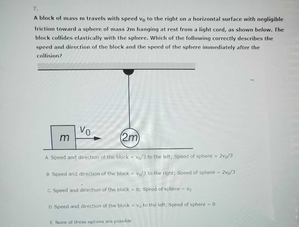 Solved A block of mass m travels with speed v0 to the right